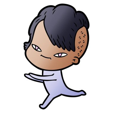 sevimli çizgi kız hippi saç kesimi ile