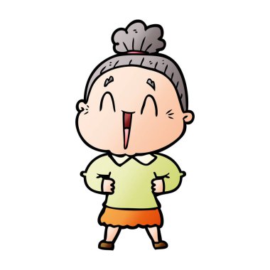 karikatür mutlu yaşlı kadın