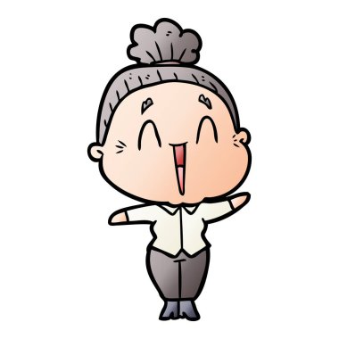 karikatür mutlu yaşlı kadın