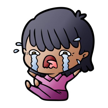 vektör çizim karikatür kız ağlıyor