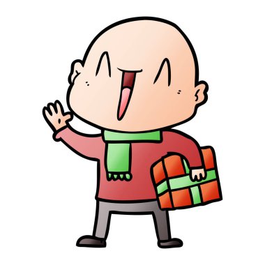 mutlu karikatür kel adam