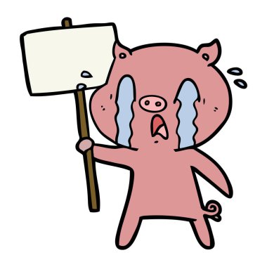 ağlayan domuz karikatür protesto işareti ile