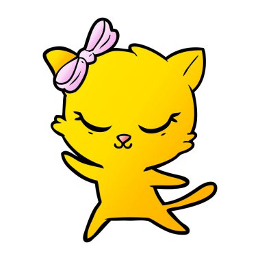 Sevimli çizgi kedi yay ile