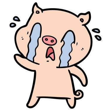 domuz karikatür ağlama vektör çizim