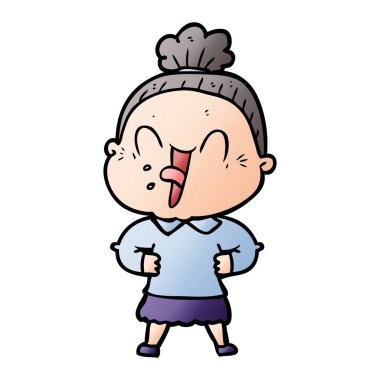 karikatür mutlu yaşlı kadın