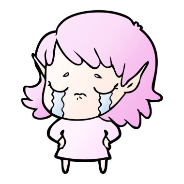 vektör çizim karikatür elf kız ağlıyor
