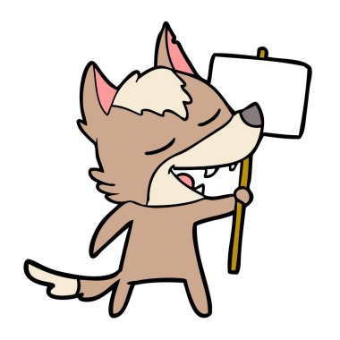 vektör çizim karikatür kurt gülen