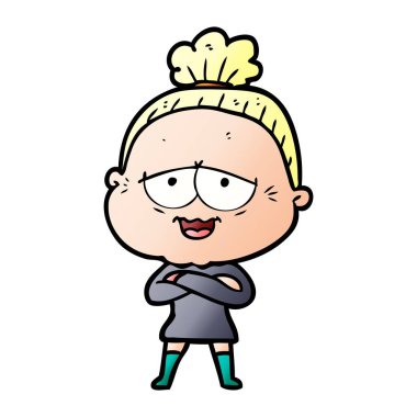 karikatür mutlu yaşlı kadın