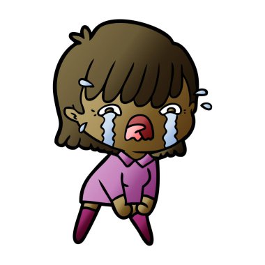 vektör çizim karikatür kız ağlıyor