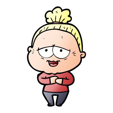 karikatür mutlu yaşlı kadın