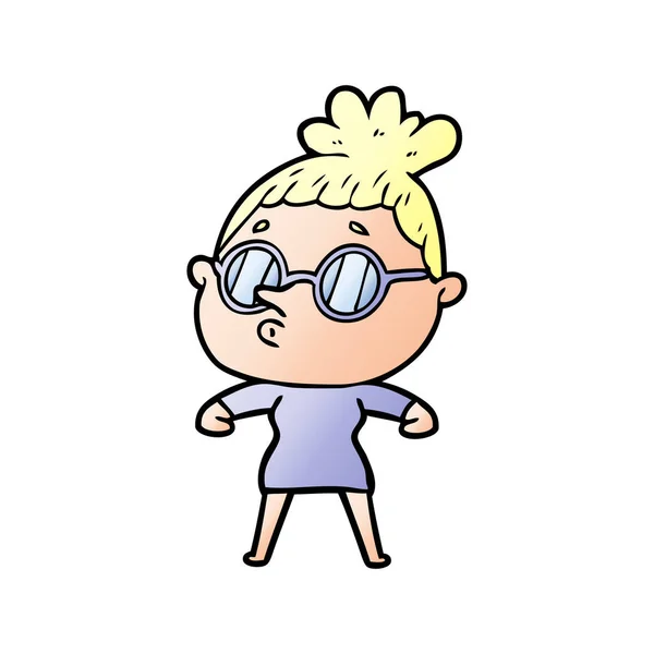 Γελοιογραφία Γυναίκα Φορώντας Γυαλιά — Διανυσματικό Αρχείο