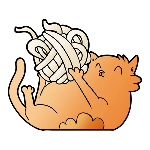 Cartoon Cat Playing Ball String — Stock Vector
