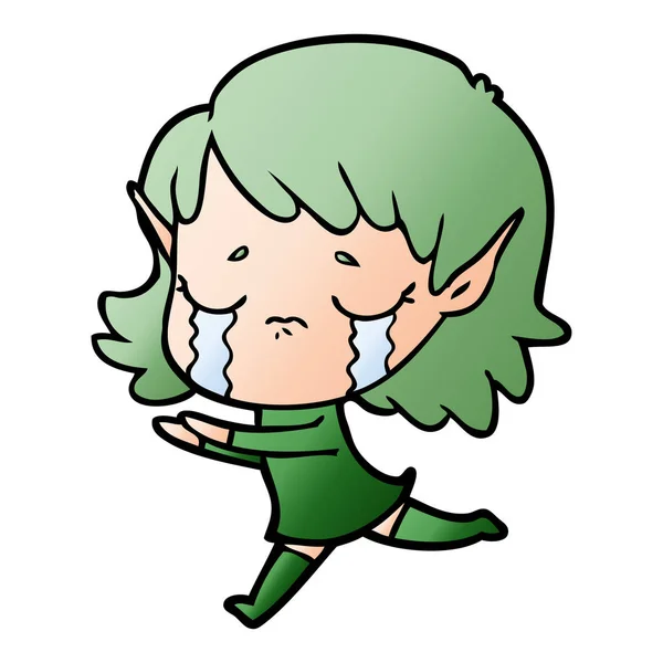 Vector Illustration Cartoon Crying Elf Girl — Stock Vector