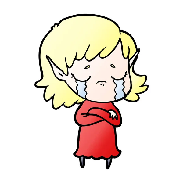 Vektör Çizim Karikatür Elf Kız Ağlıyor — Stok Vektör