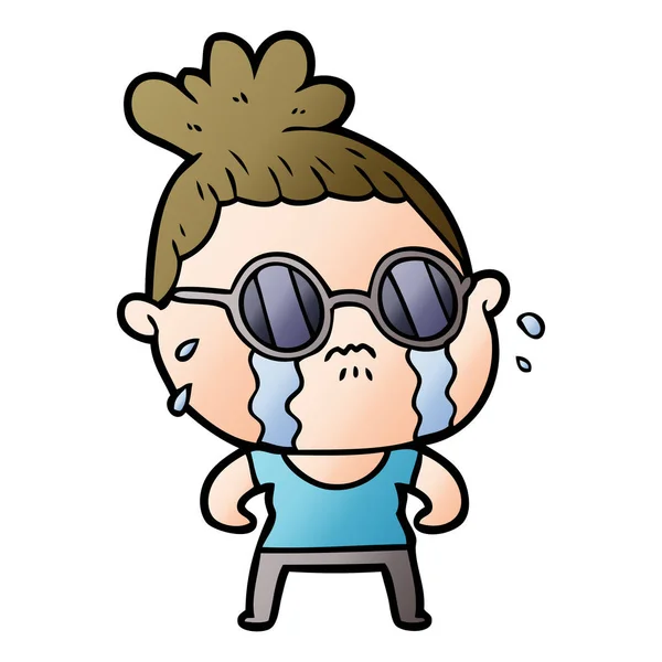 Cartoon Crying Woman Wearing Sunglasses — Stock Vector
