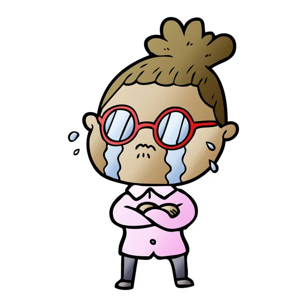 Cartoon Crying Woman Wearing Spectacles — Stock Vector