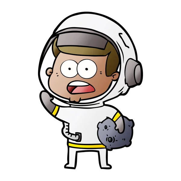Dibujos Animados Astronauta Sorprendido Sosteniendo Roca Lunar — Vector de stock