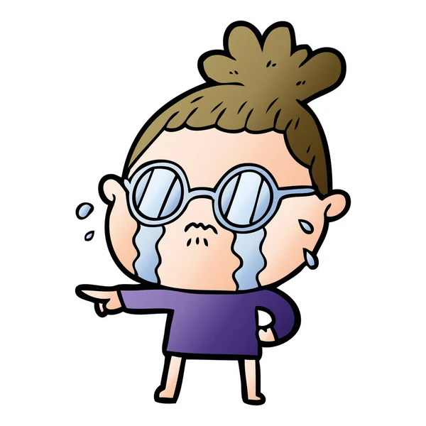 Dibujos Animados Llorando Mujer Usando Gafas — Vector de stock