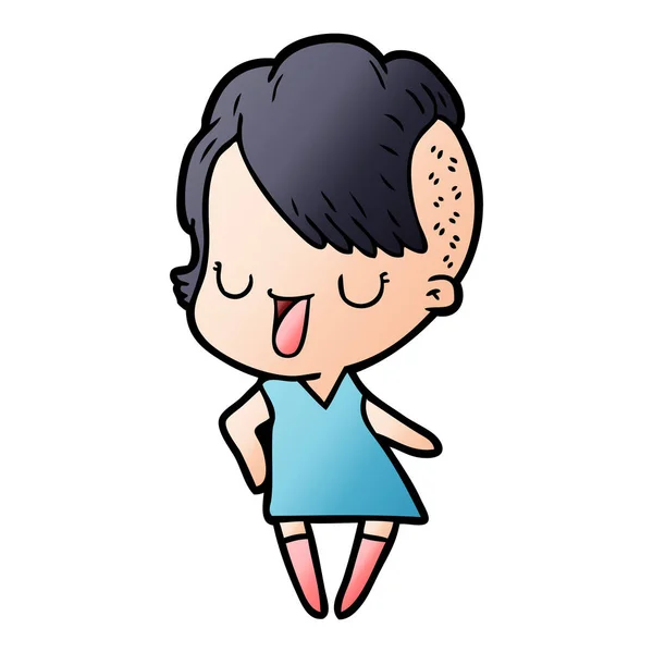 时髦发型的逗人喜爱的卡通女孩 — 图库矢量图片