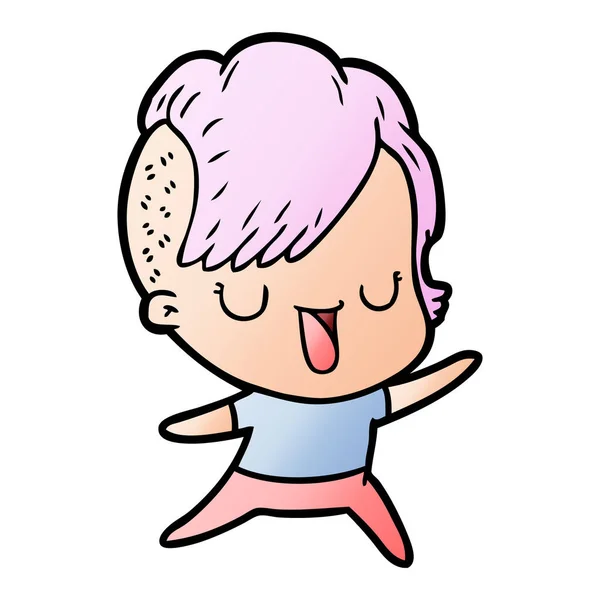 流行に敏感なヘアカットとかわいい漫画の女の子 — ストックベクタ