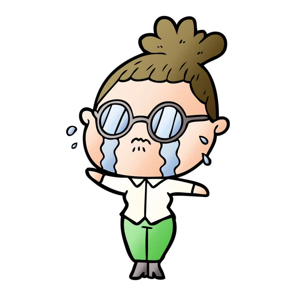Cartoon Gråtande Kvinna Som Bär Glasögon — Stock vektor