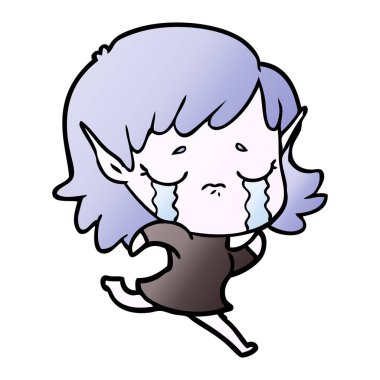 vektör çizim karikatür elf kız ağlıyor