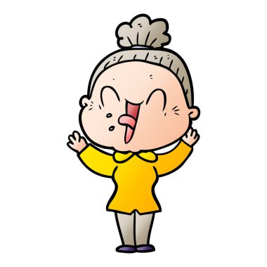 karikatür mutlu yaşlı kadın