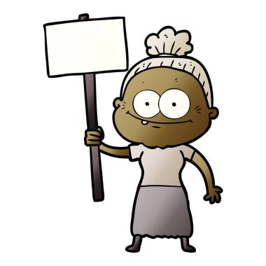 karikatür mutlu yaşlı kadın