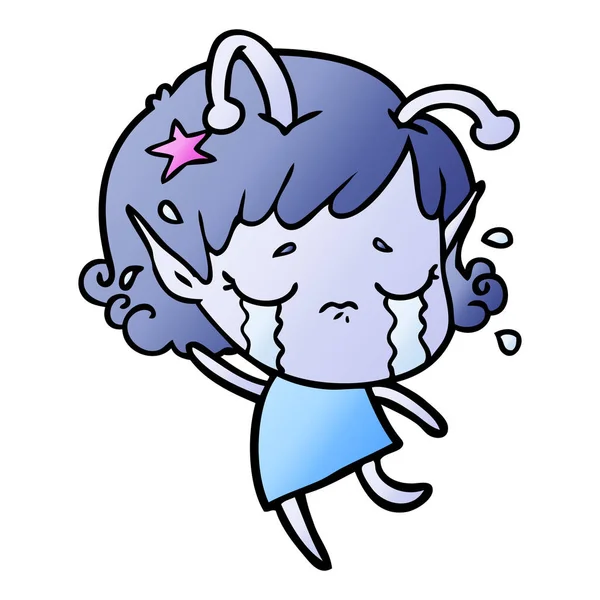 卡通哭泣的外星人女孩 — 图库矢量图片