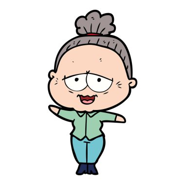 karikatür mutlu yaşlı kadın