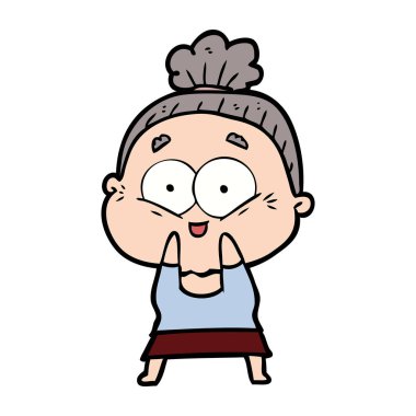 karikatür mutlu yaşlı kadın