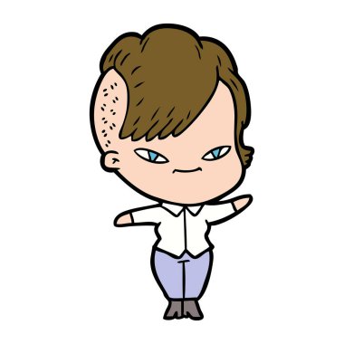 sevimli çizgi kız hippi saç kesimi ile