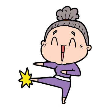 karikatür mutlu yaşlı kadın