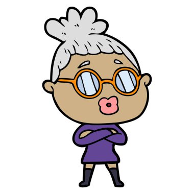 Çizgi filmdeki gözlüklü kadın.