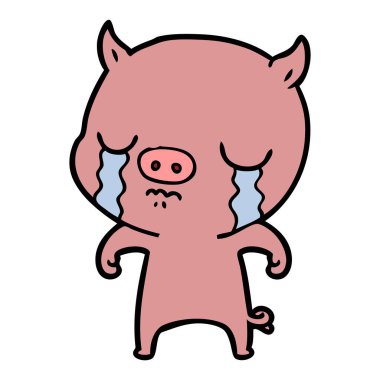vektör çizim karikatür domuz ağlama