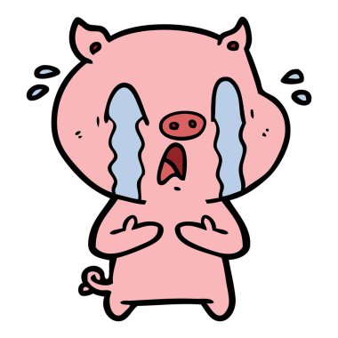 domuz karikatür ağlama vektör çizim