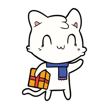 karikatür mutlu kedi şal