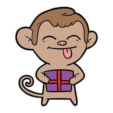 komik karikatür maymun Noel hediyesi ile