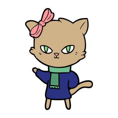 kış giysileri sevimli çizgi kedi