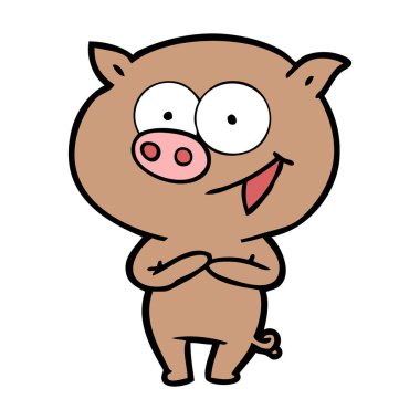 neşeli domuz karikatür vektör çizim