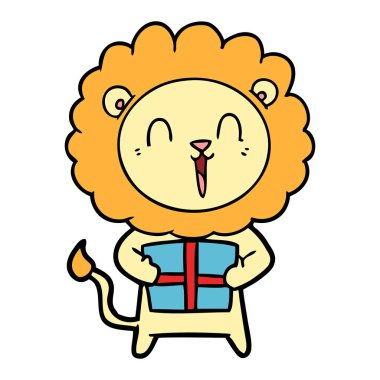 Aslan karikatür Noel hediyesi ile gülüyor