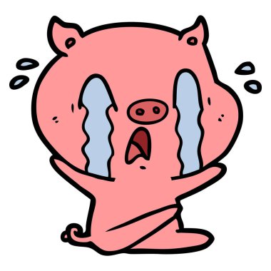 domuz karikatür ağlama vektör çizim