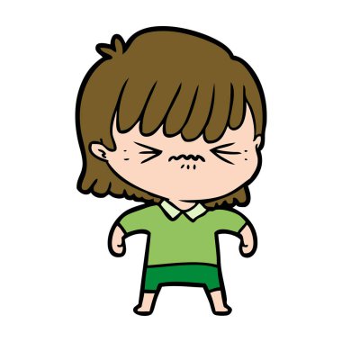 rahatsız çizgi film kız vektör çizim