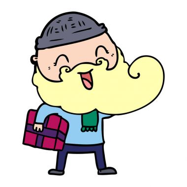 mutlu Noel hediyesi tutan adam sakallı