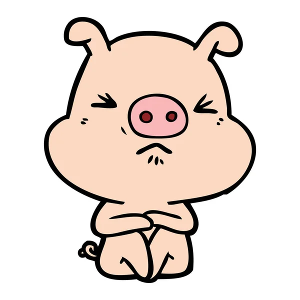 卡通愤怒的猪坐在等待 — 图库矢量图片