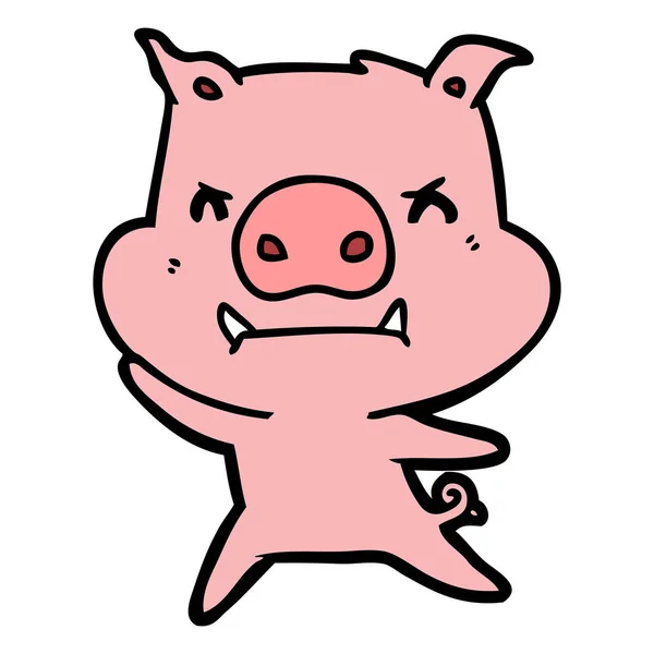 Vector Illustration Angry Cartoon Pig — Stock Vector