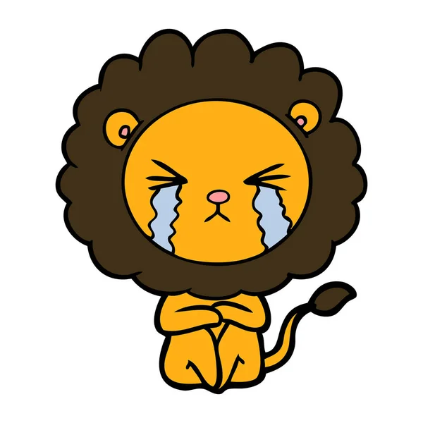 Cartoon Huilende Lion Vergadering Ineengedoken Omhoog — Stockvector