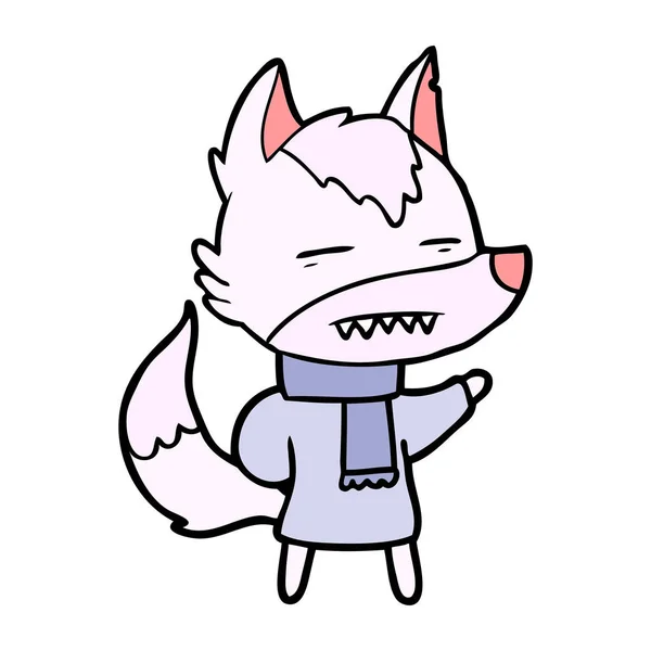 Cartoon Wolf Winter Clothes — Stock Vector