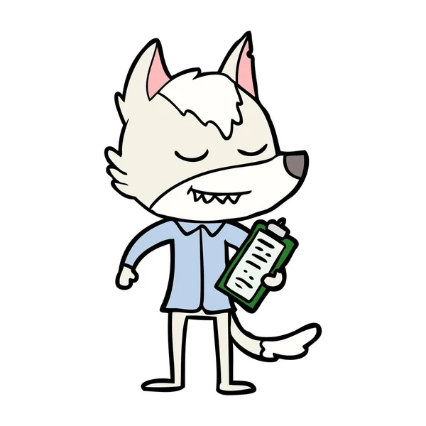 Freundlicher Cartoon Wolf Mit Notizen — Stockvektor