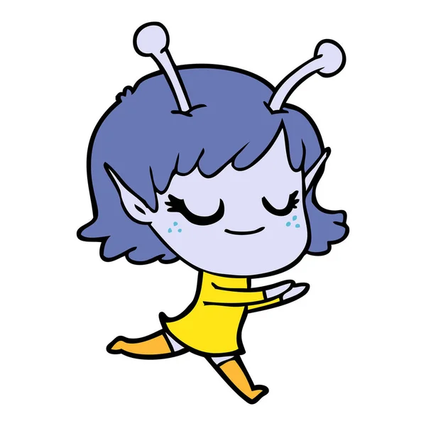 Sorridente Alienígena Menina Desenhos Animados — Vetor de Stock